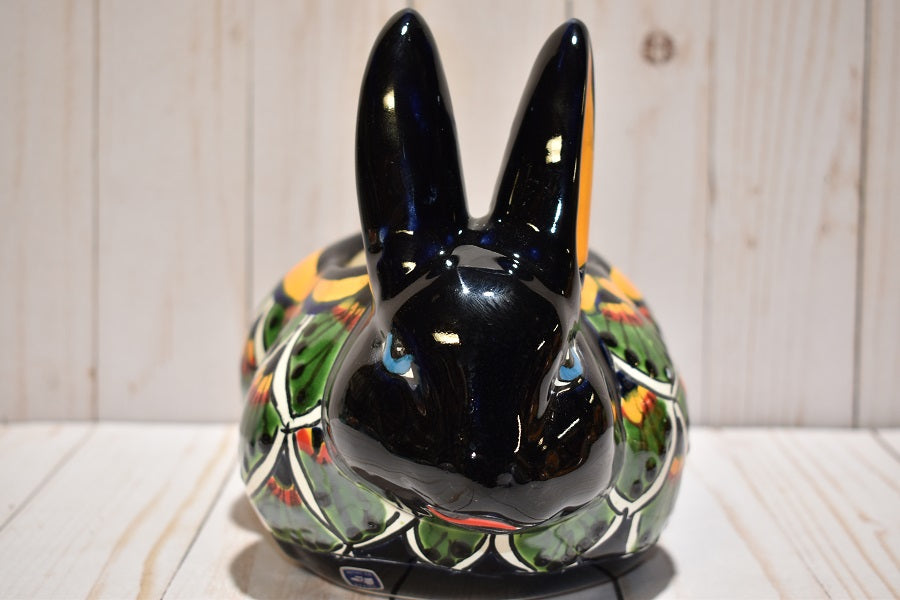 Rabbit Planter, Peacock Green Pottery Design, Ceramic Rabbit Flowerpot