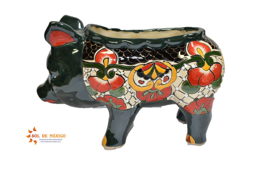 PIG PLANTER HANDCRAFTED IN TALAVERA MAYAN DESIGN